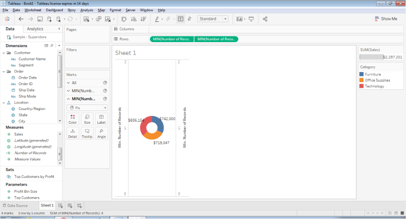 How to create a Doughnut Chart in Tableau