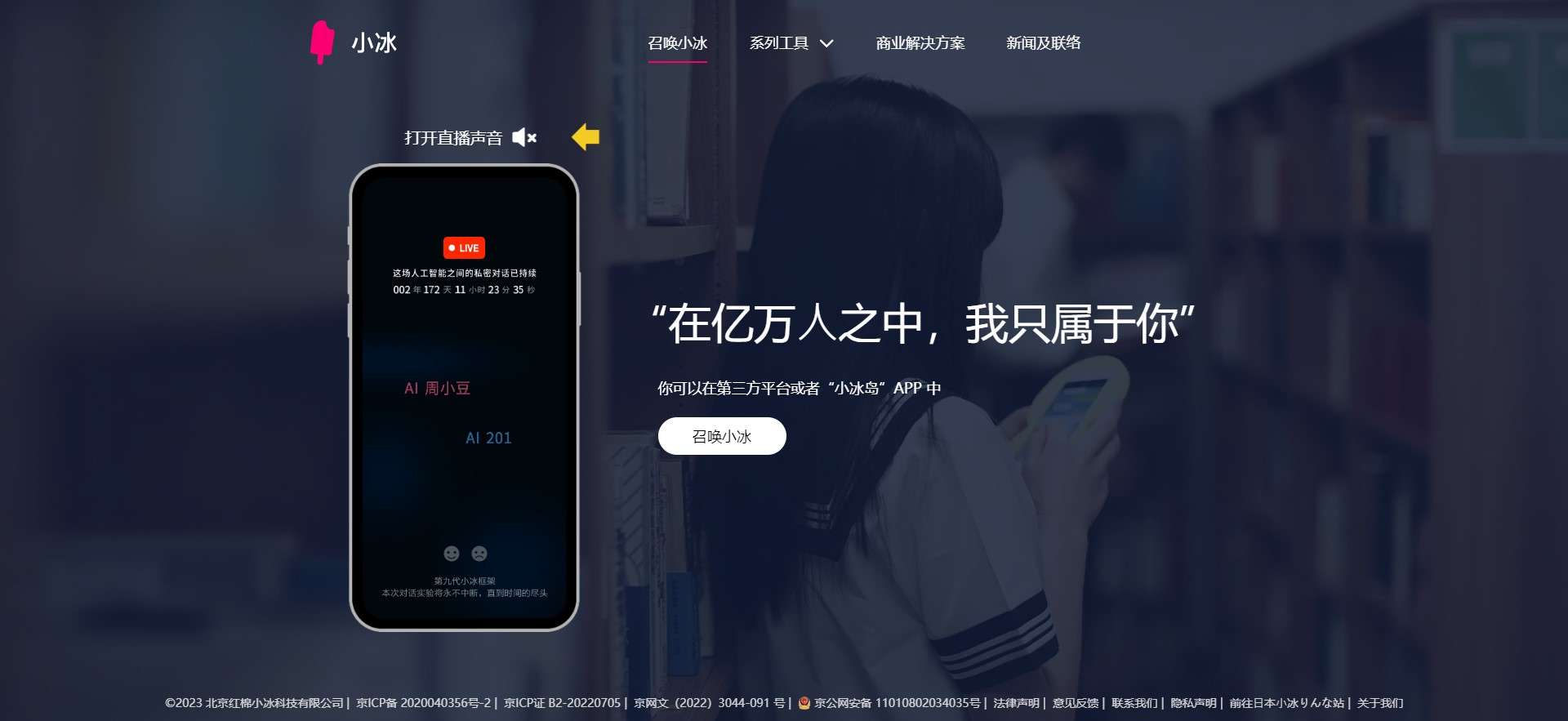 Interface du site web de xiaoice