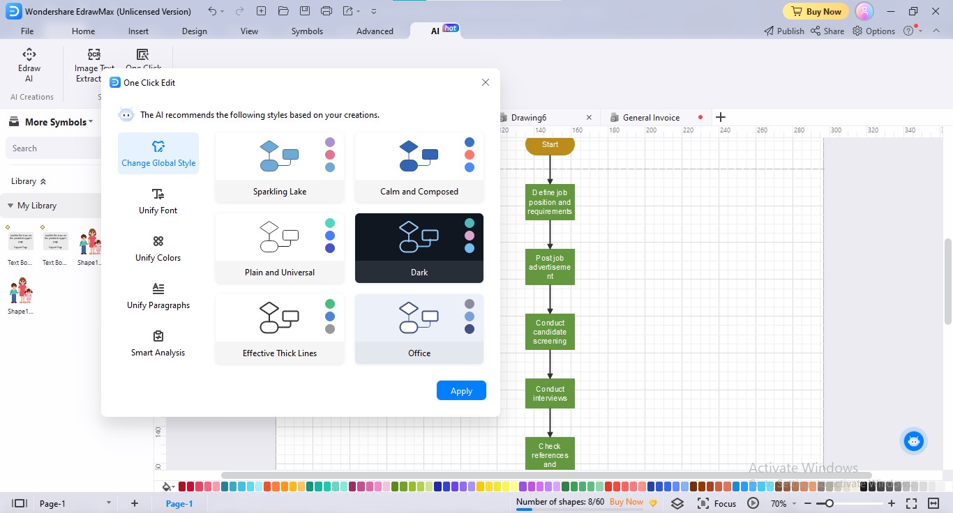 Anwendung eines globalen Stils für ein Edrawmax-Ai-Diagramm