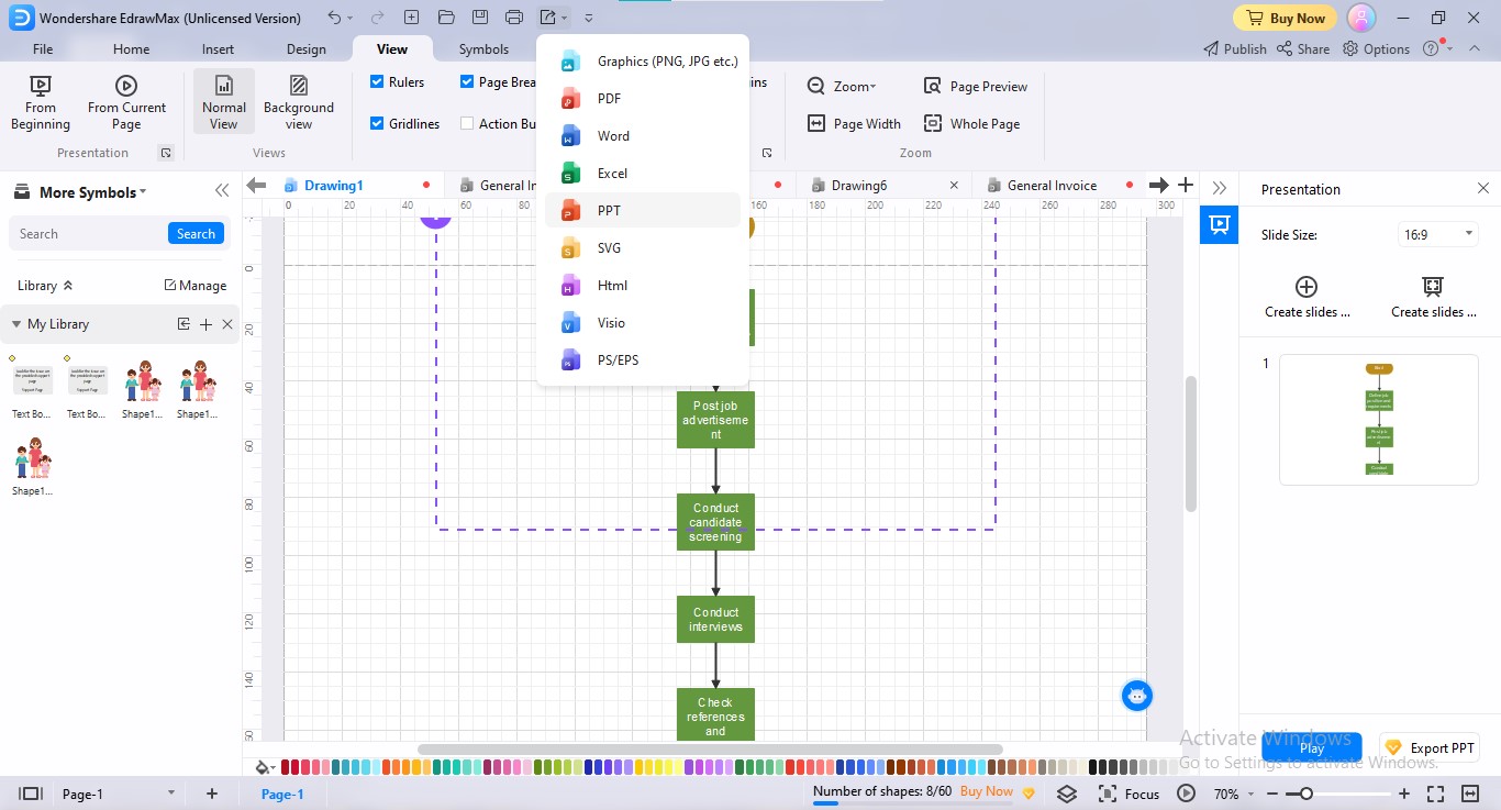 edrawmax ai Flussdiagramm exportieren