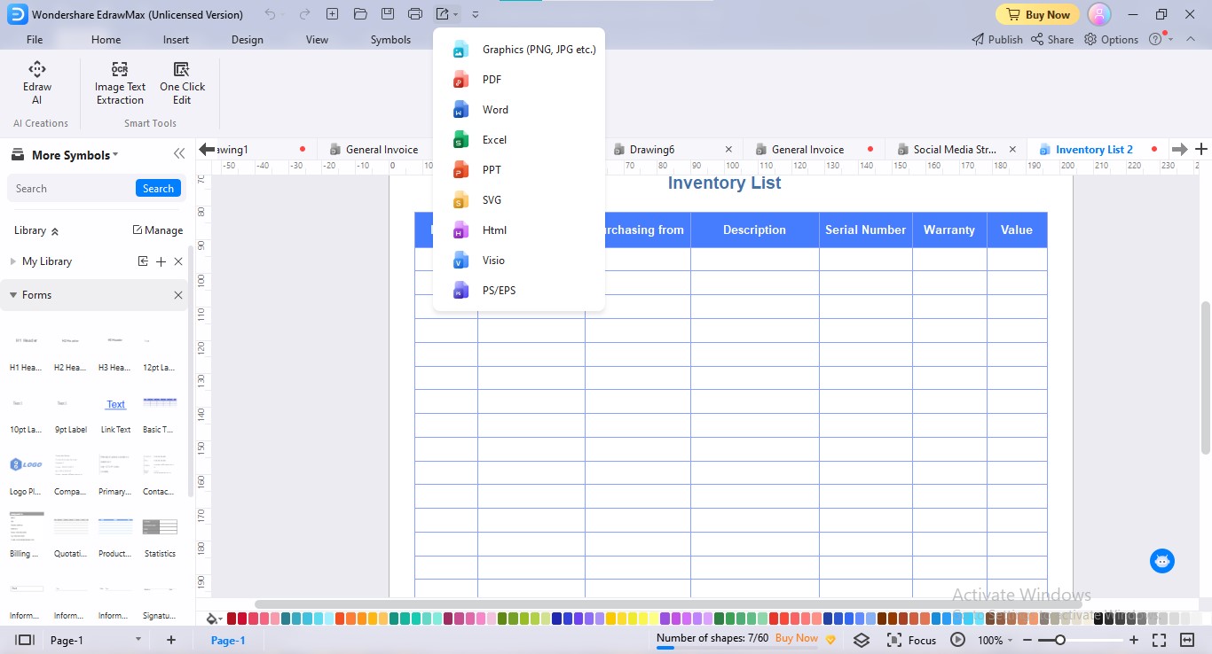 edrawmax ai list export