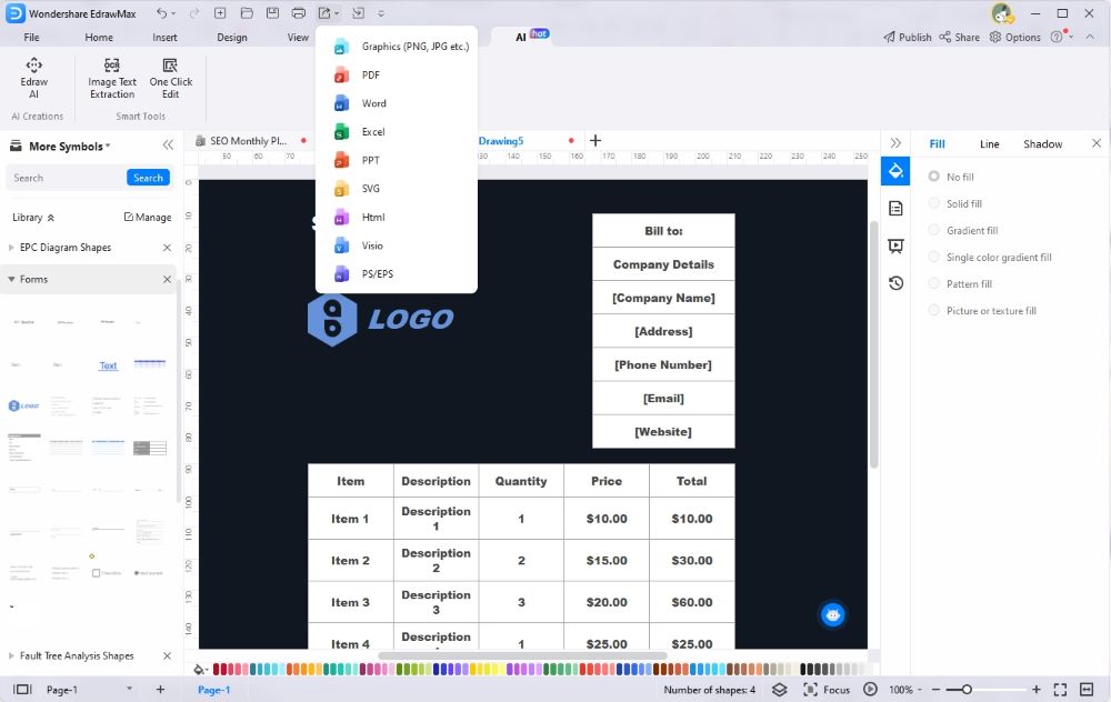 edrawmax ai Formular Exportformat