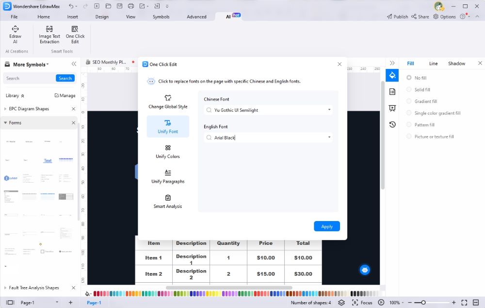 ai form edrawmax font unification