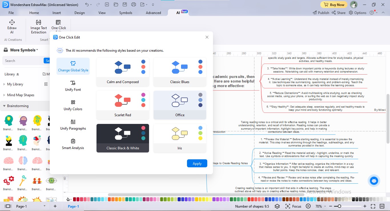 edraw ai mindmap changing global style