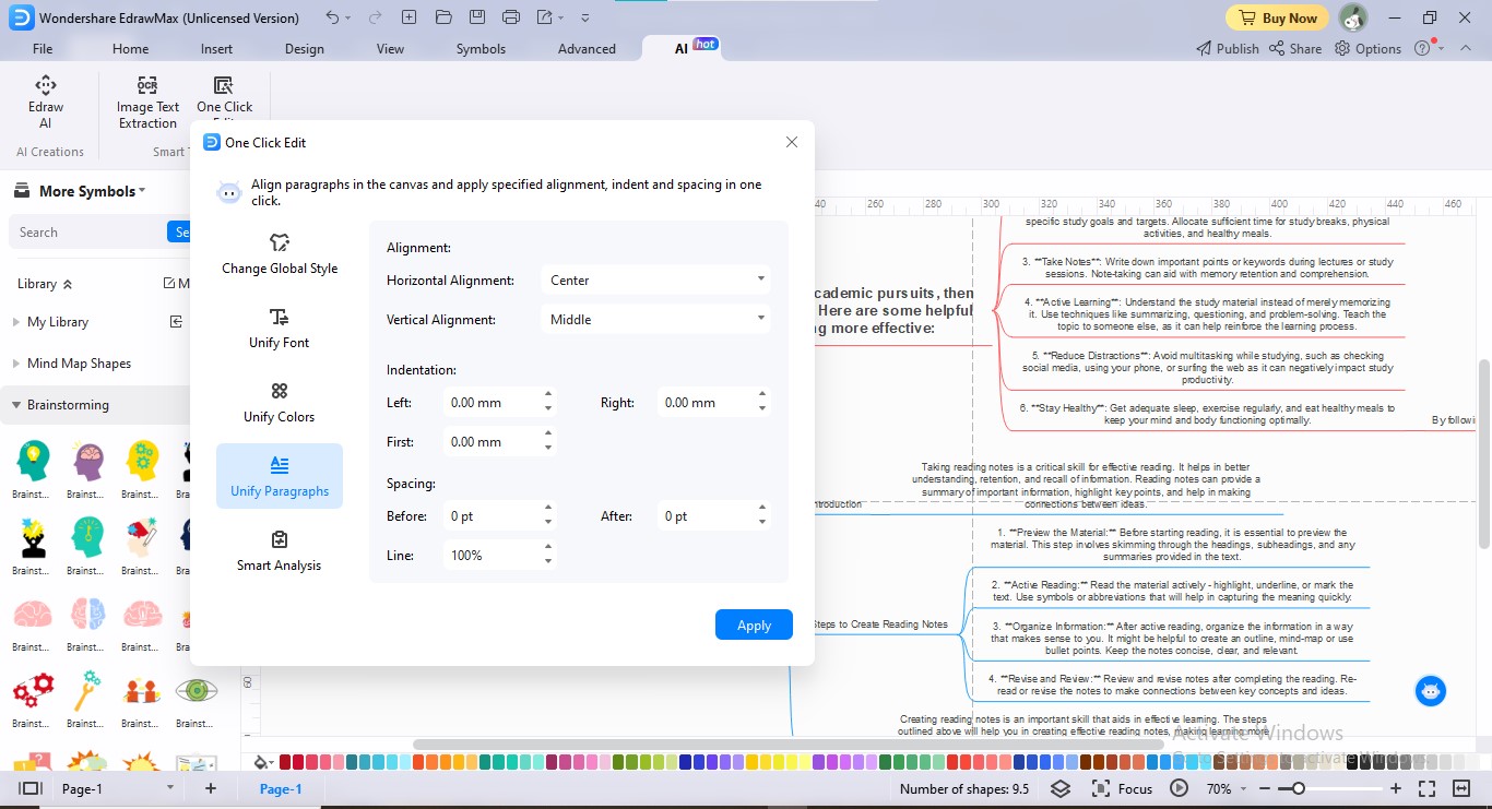 edraw ai mindmap vereinheitlichende Absätze