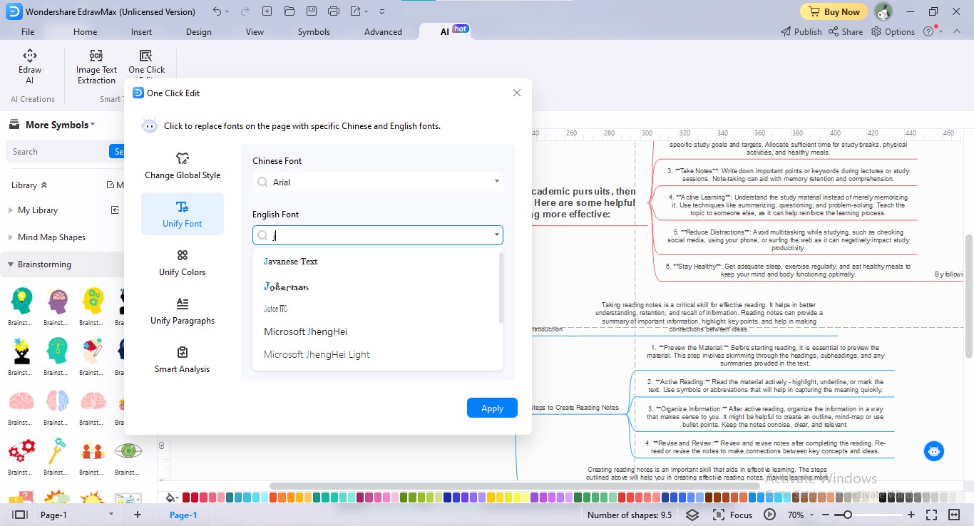 edraw ai mind map font unification