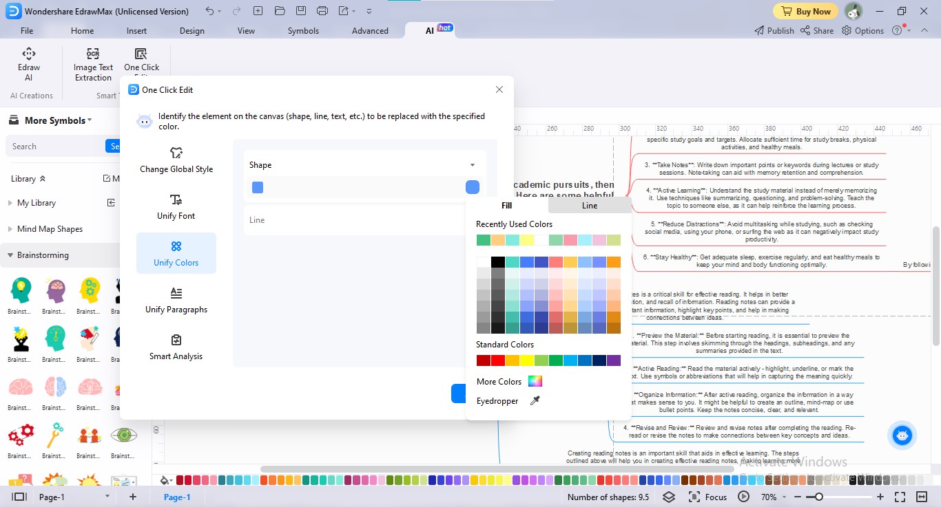 edraw ai mind map Farben vereinheitlichen