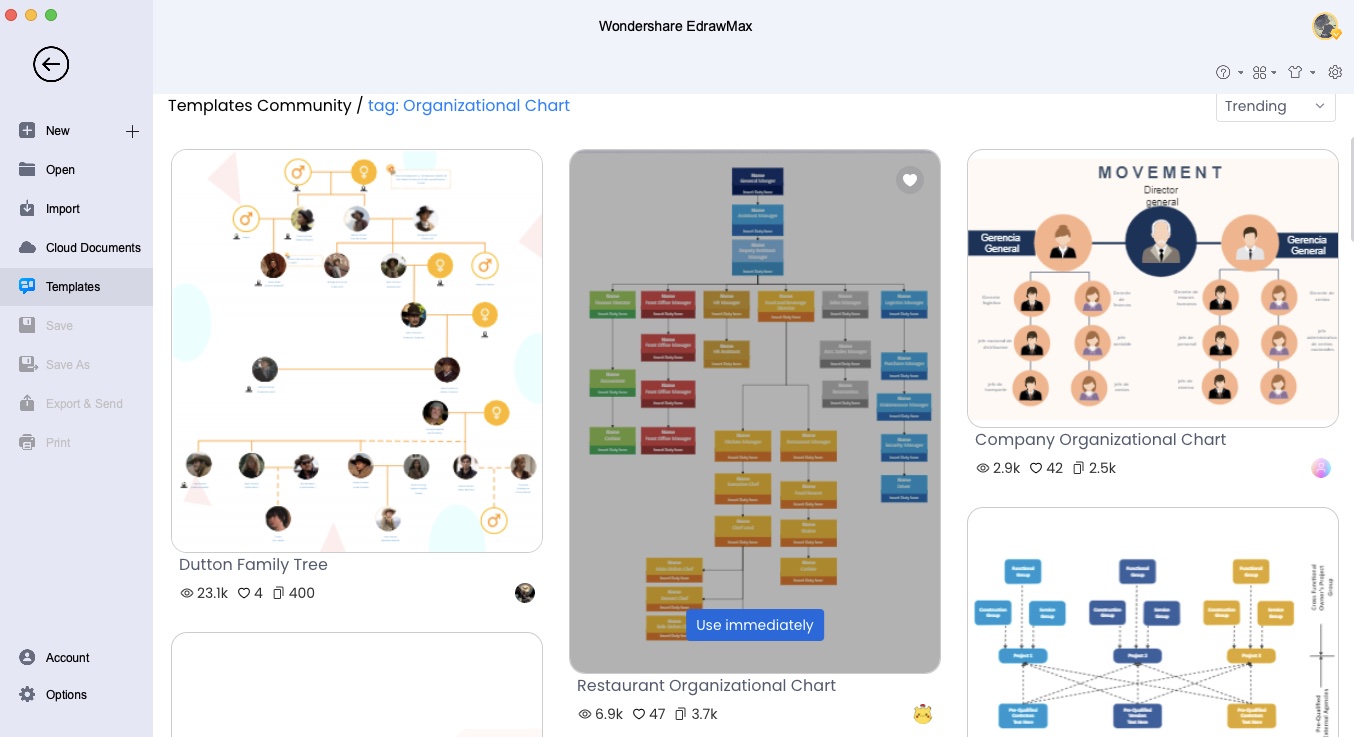 select templates in edrawmax