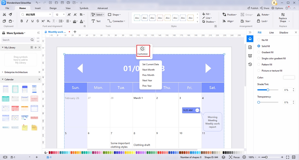 edrawmax graphique personnalisé calendrier