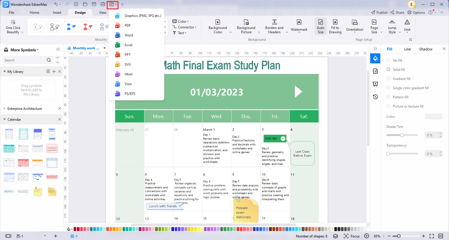 edrawmax plan de cours graphique export