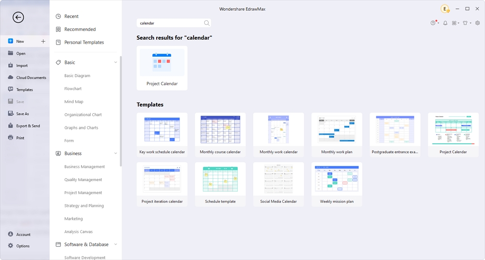 calendrier création de graphiques edrawmax