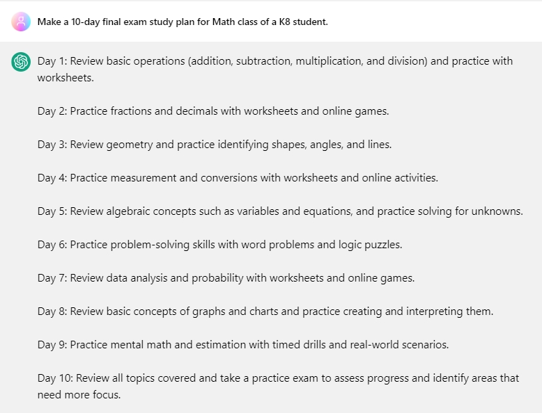 use chatgpt to create a study plan