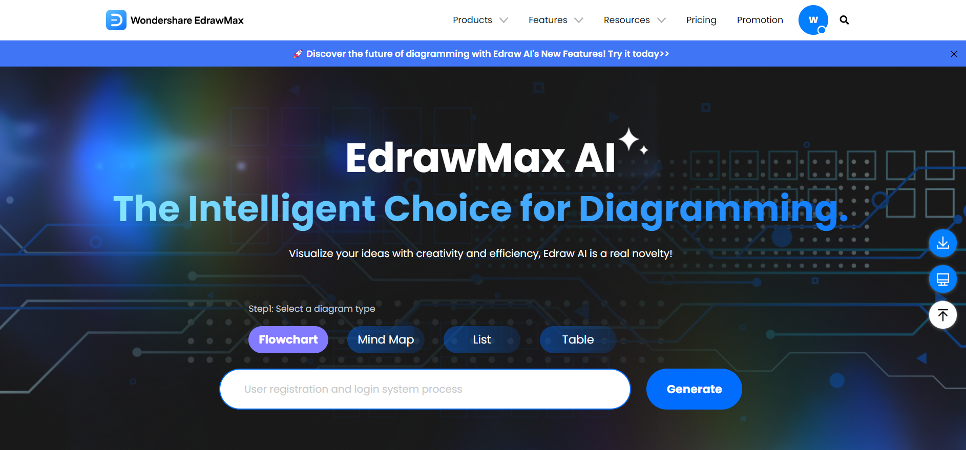 Ecran d'accueil de l'outil de création de diagrammes EdrawMax AI