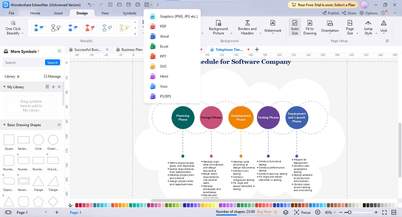 exportation du calendrier de travail d'edrawmax