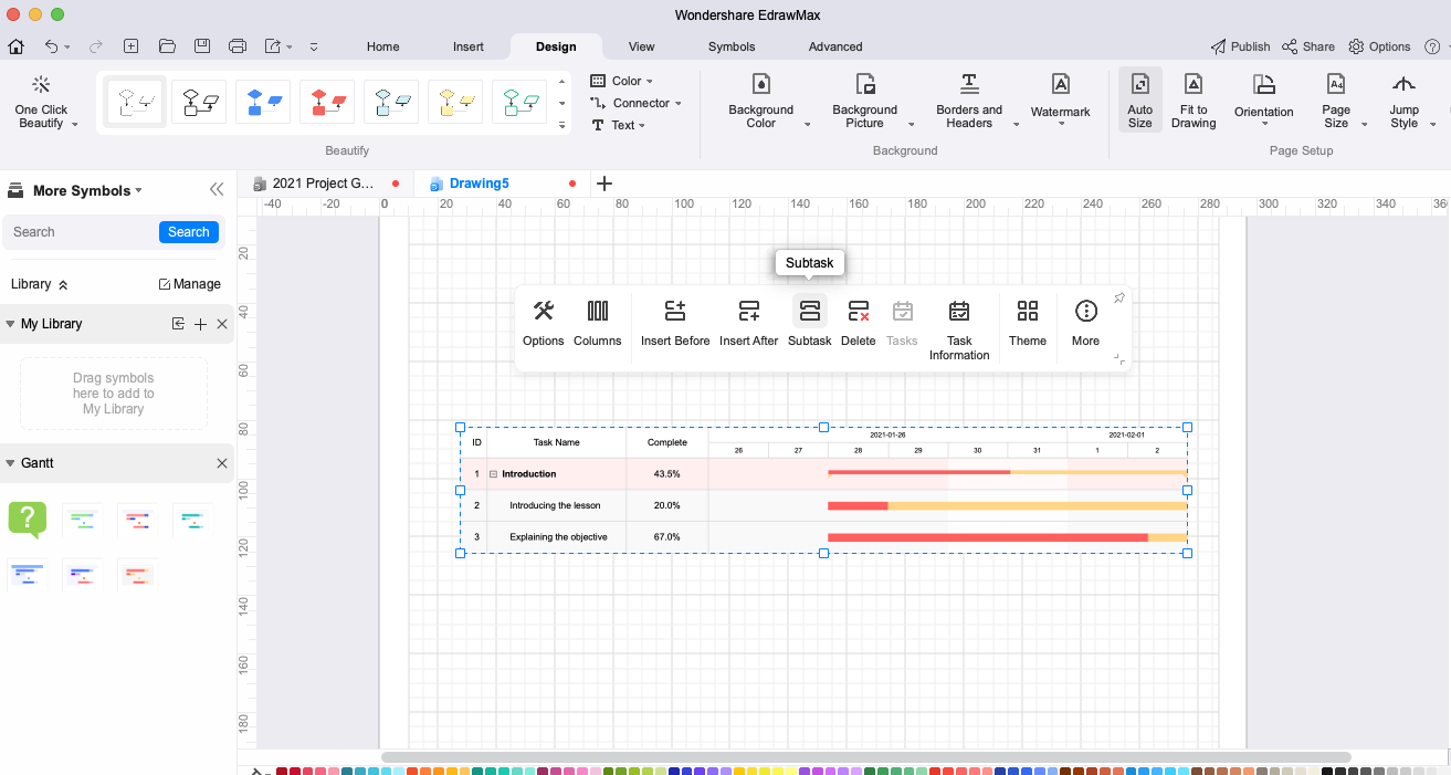 edrawmax diagramme de Gantt tâches