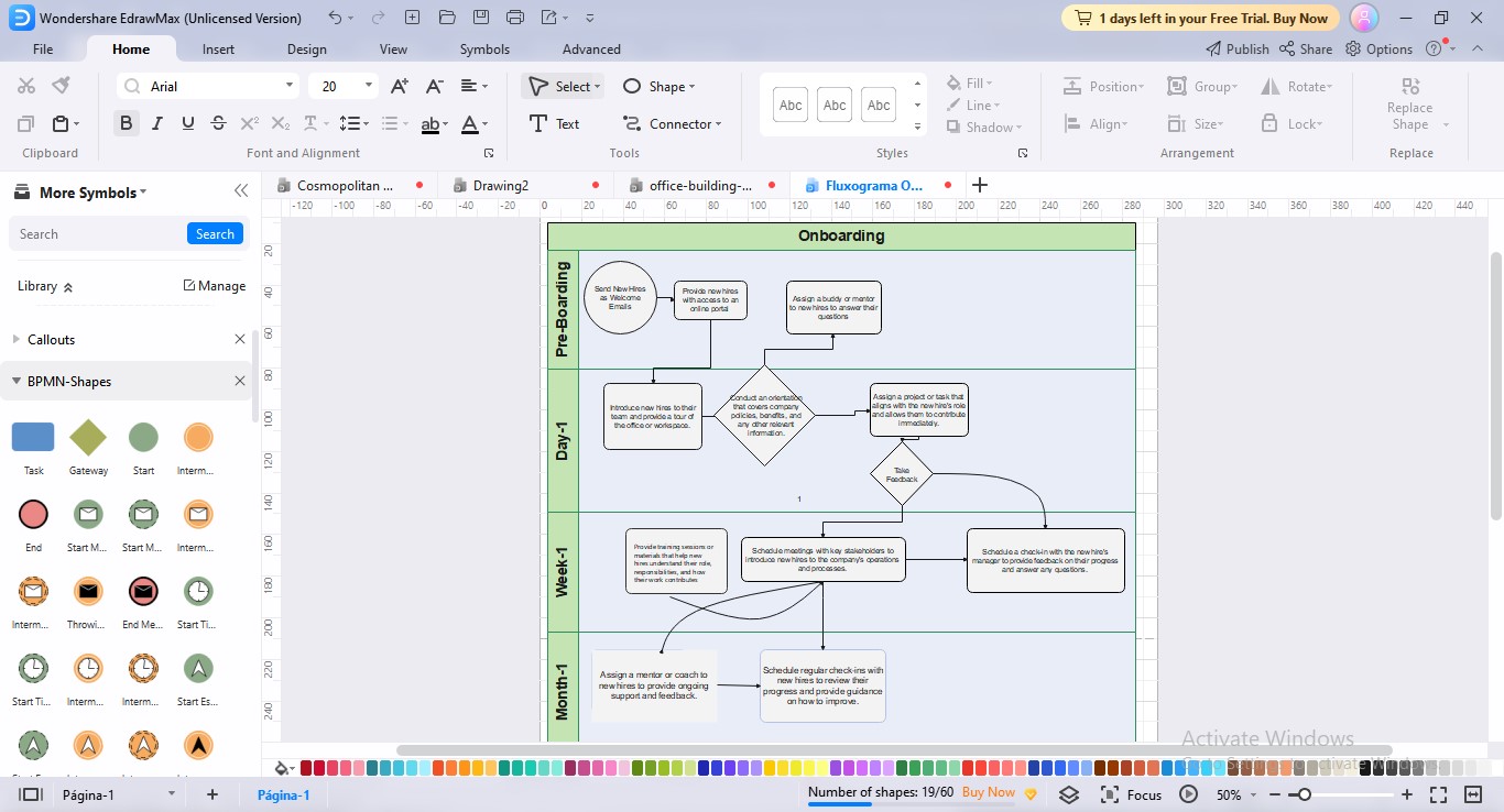 customizing edrawmax onboarding flowchart