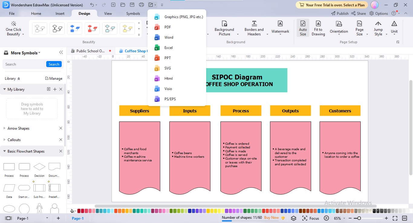 edrawmax sipoc Diagramm exportieren