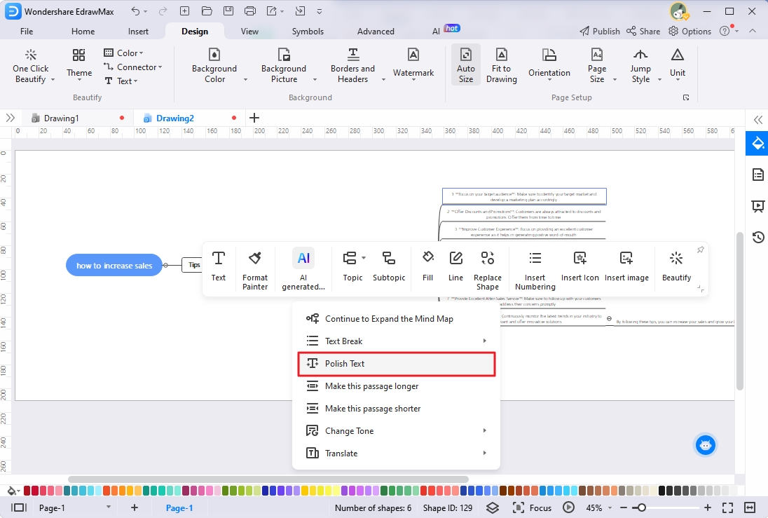 text polieren edraw ai concept map