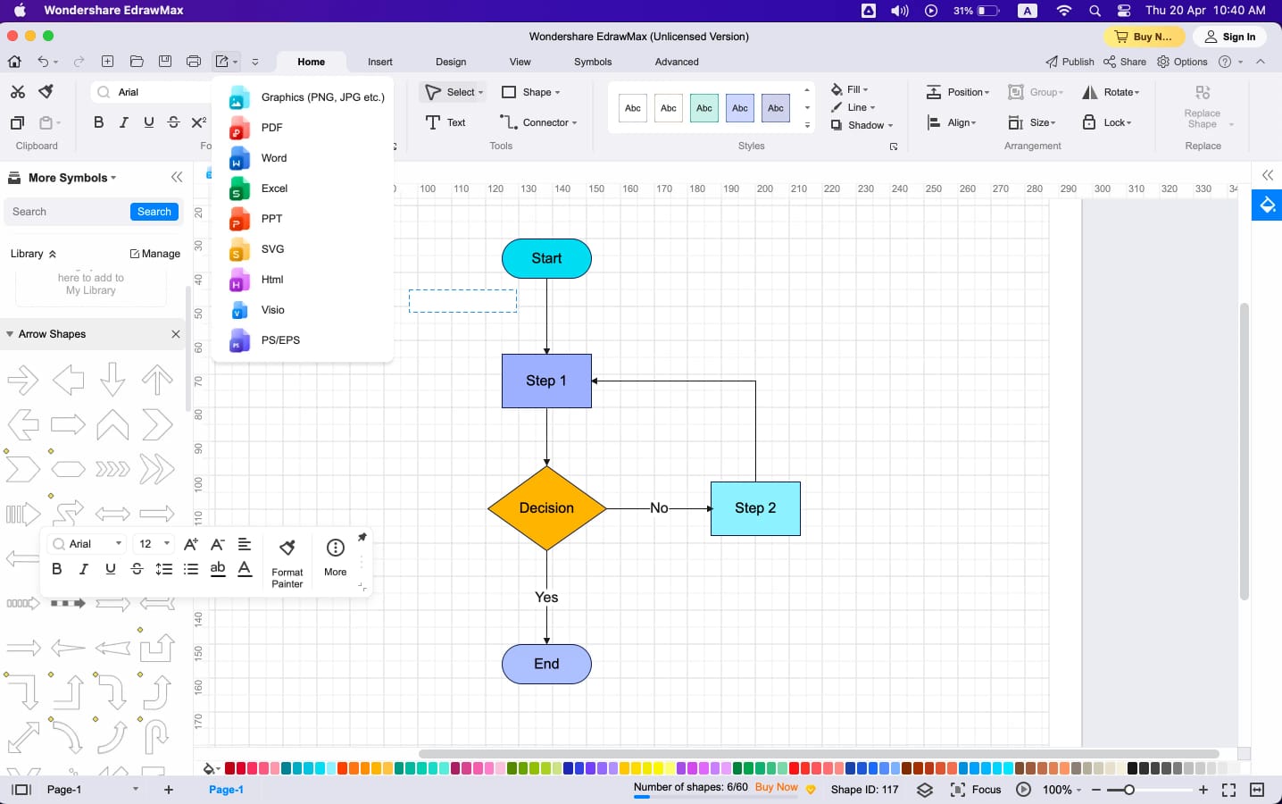 export the flowchart in edrawmax