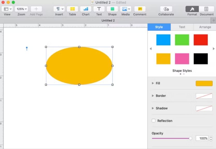 formatting of shapes in pages