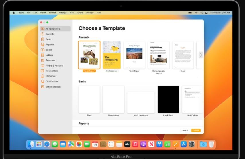 application pages sur mac