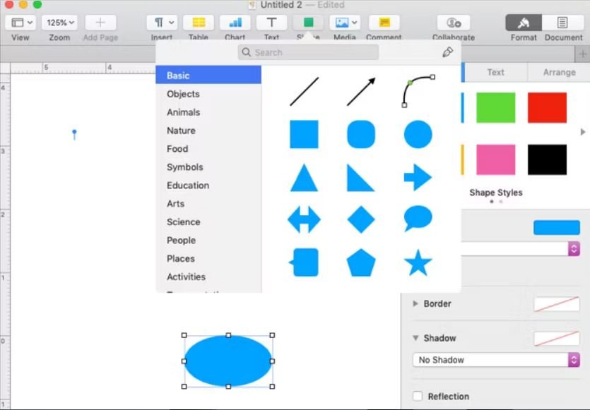 add shapes in pages blank sheet