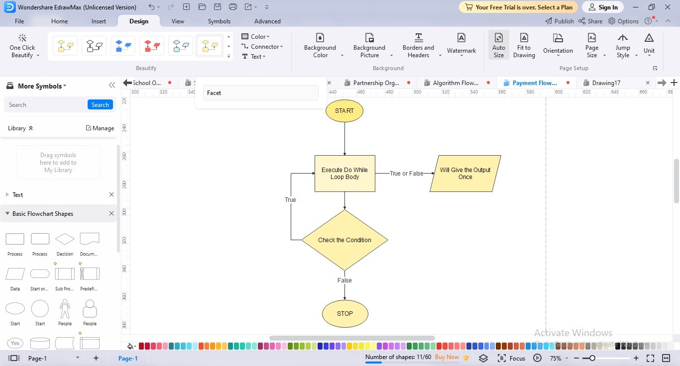 personnalisation de l'organigramme de la boucle do while edrawmax.