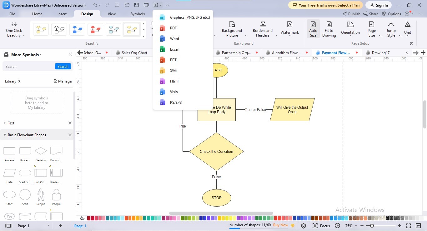 edrawmax exporting do while loop flowchart