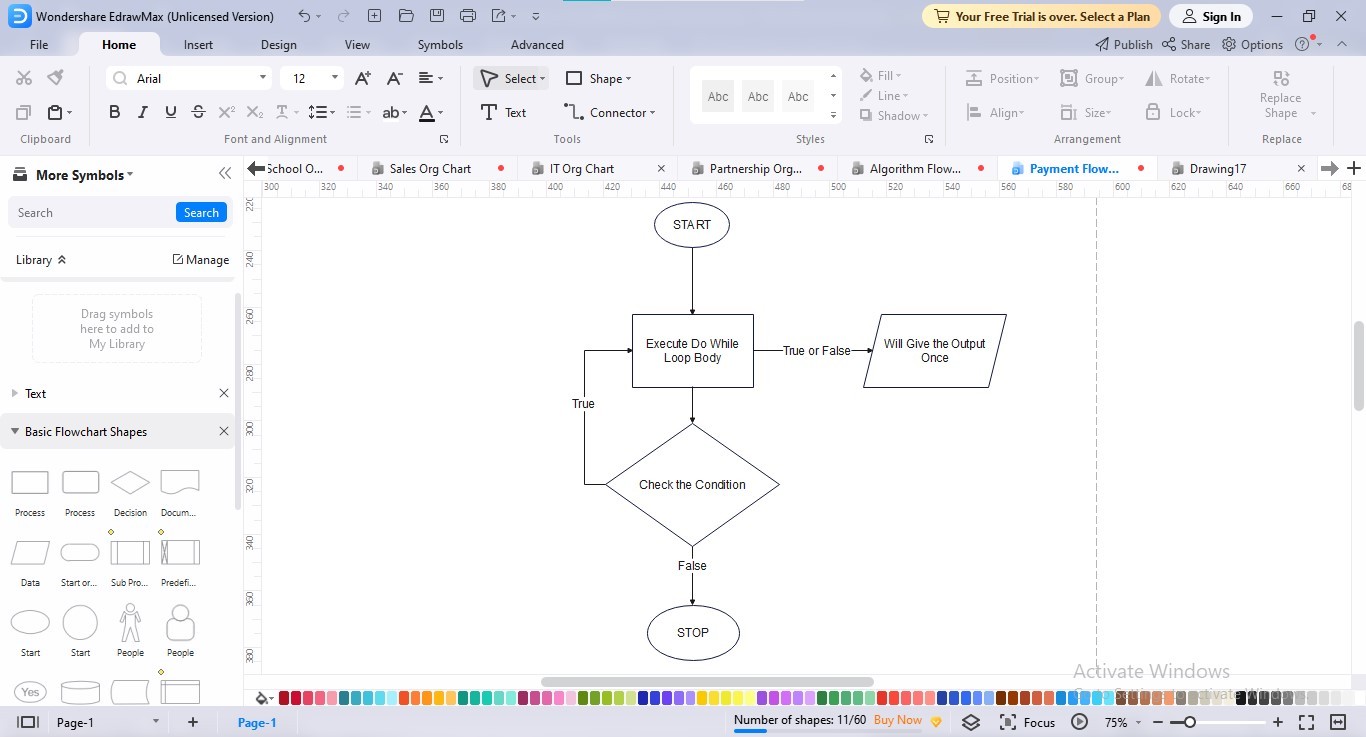 do while organigramme insertion d'informations edrawmax