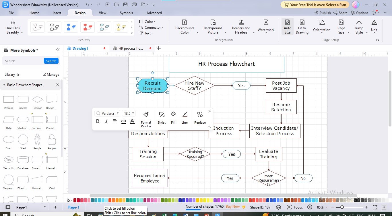 edrawmax : personnalisation des combinaisons de couleurs de l'organigramme