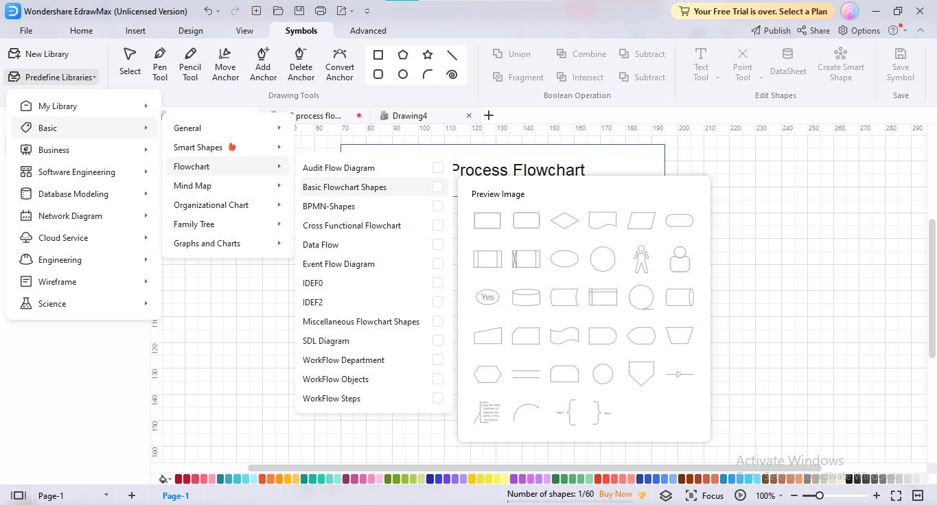 edrawmax flowchart shapes library import