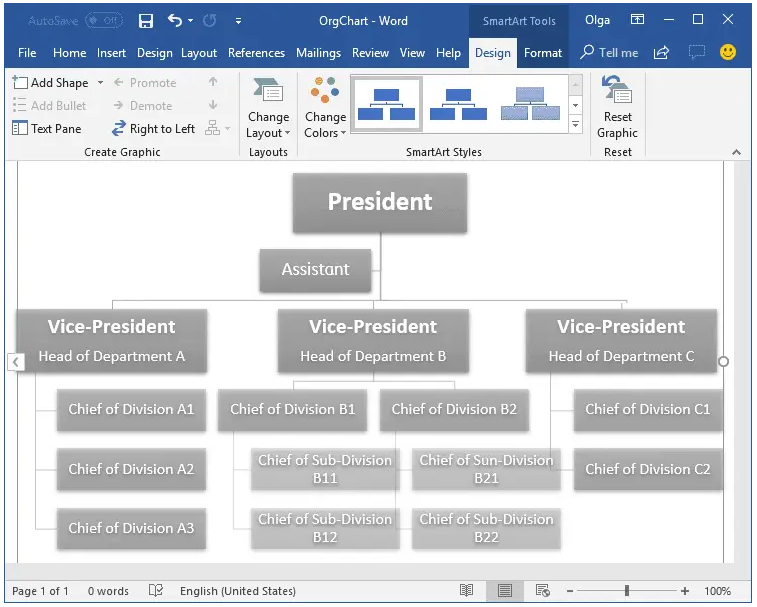 use ms word to create an org chart