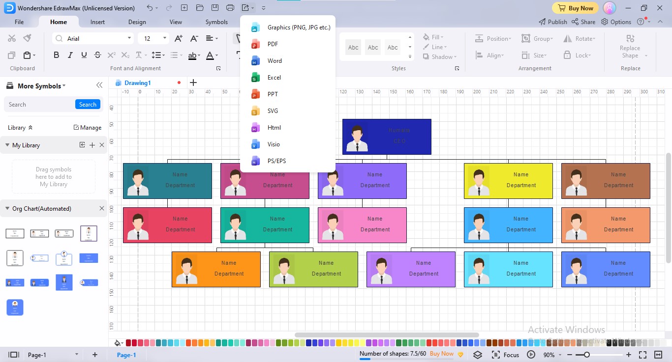 Exportation de diagrammes de hr edrawmax