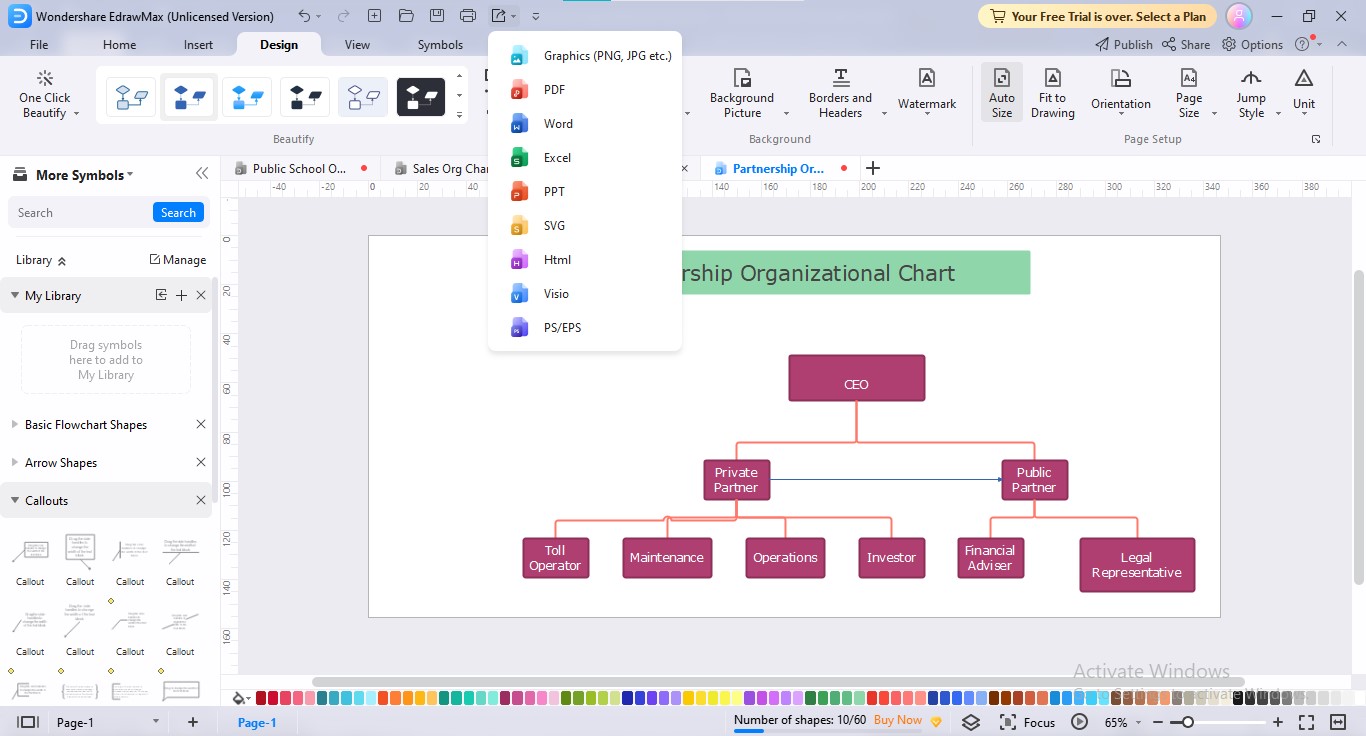 edrawmax exportation de l'organigramme