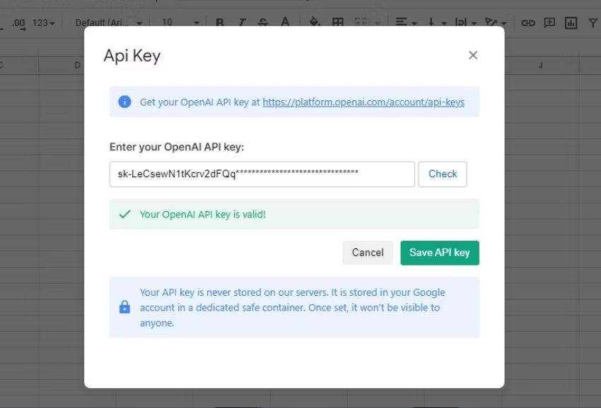 usage of api secret key in the spreadsheet