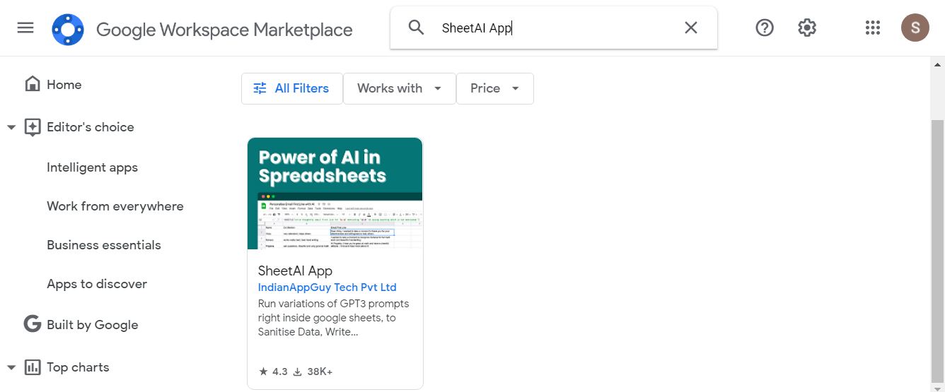 sheet ai en google workspace marketplace