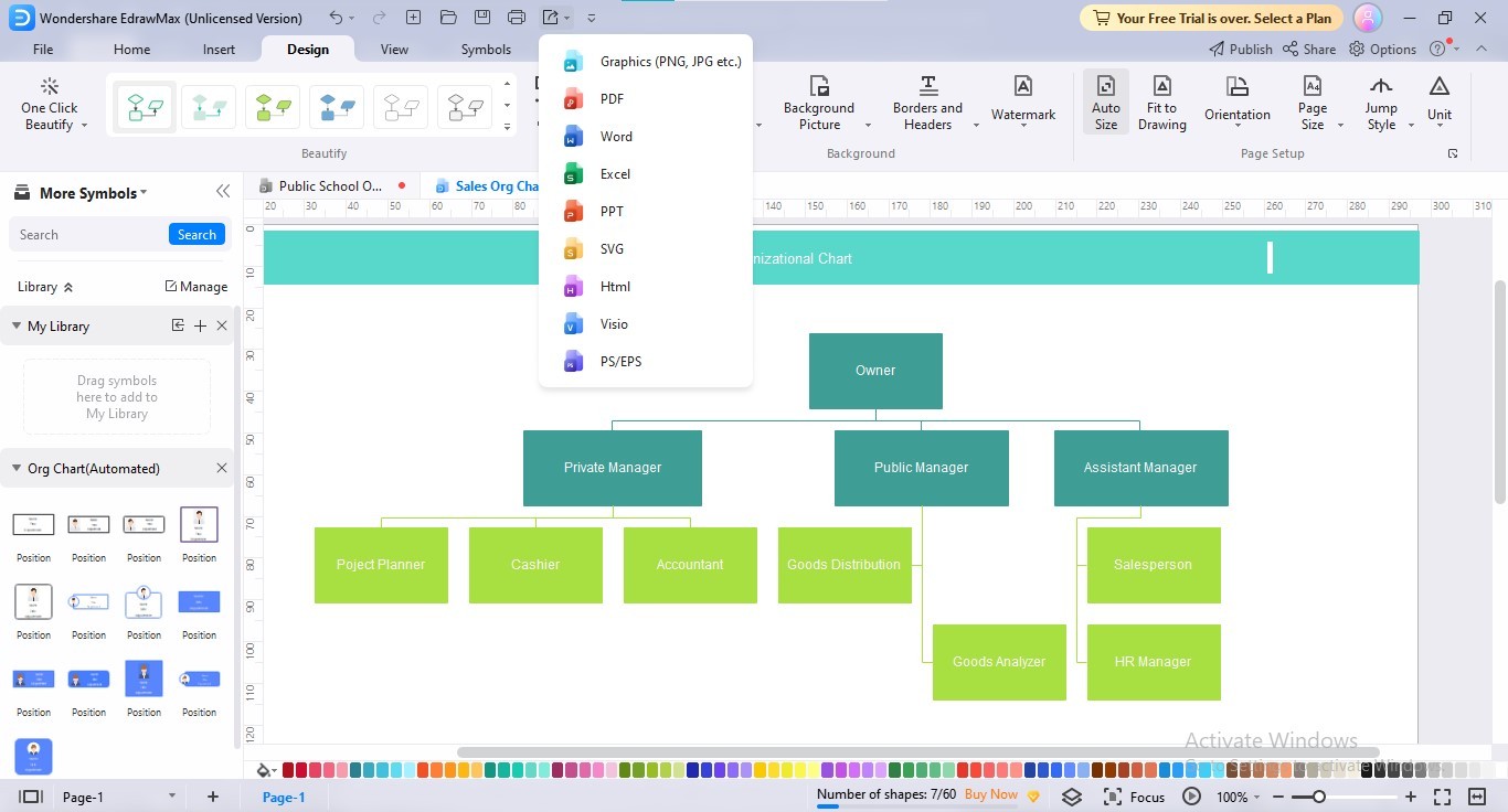 exporting edrawmax proprietorship org chart