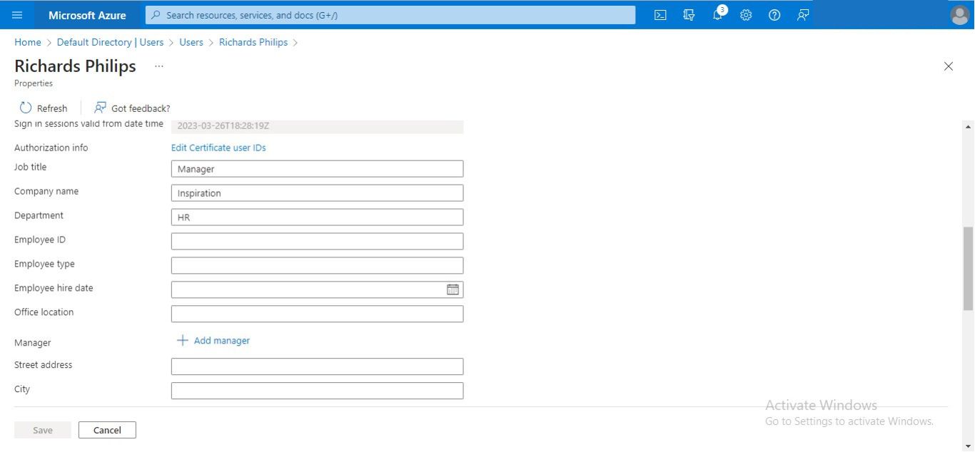 ms azure adding manager to user