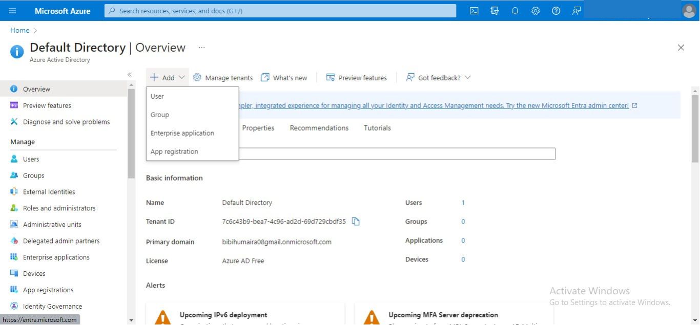 ms azure adding new user directory