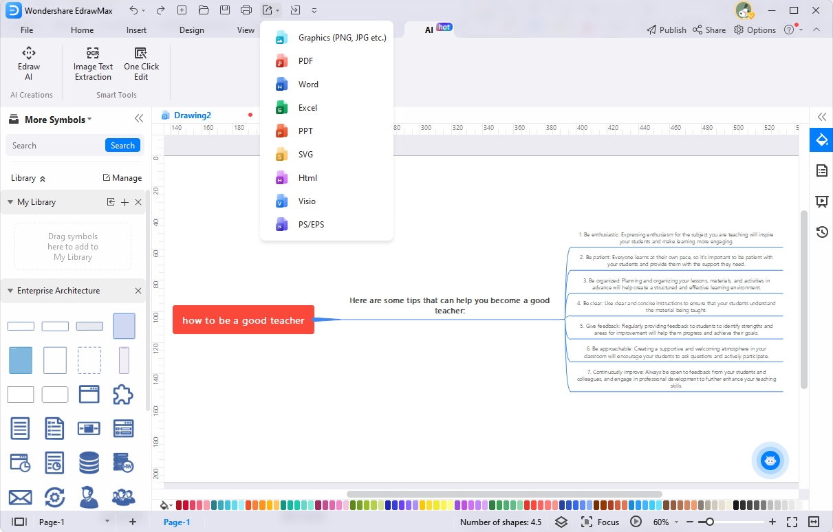 exportation de la carte mentale dans edrawmax