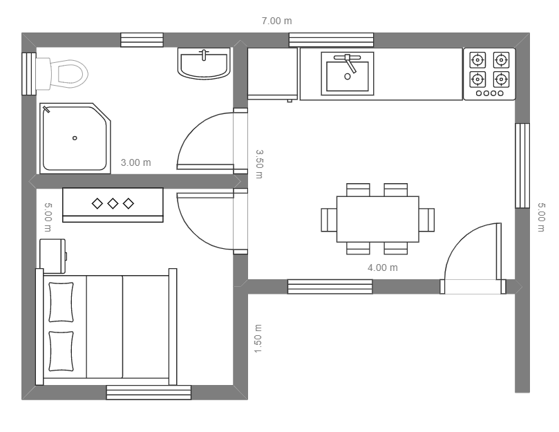 plan de maison d'une chambre