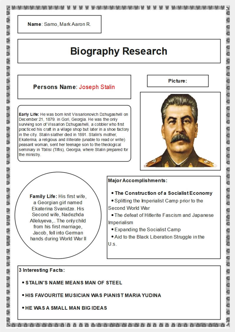 Organisateur graphique de rapport biographique de Staline 