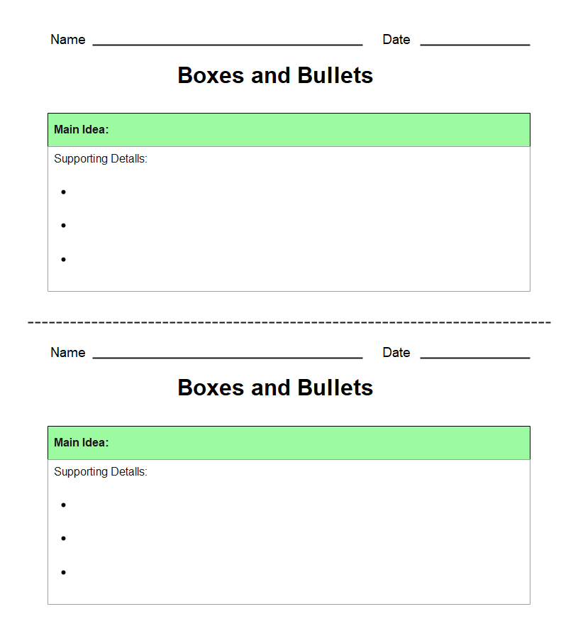 Boxes and Bullets Graphic Organizers