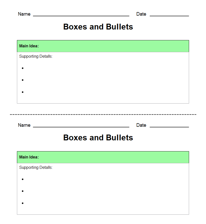 Boxen und Aufzählungszeichen Graphischer Organizer