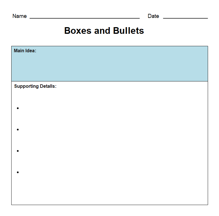 Boxes and Bullets Graphic Organizer Free
