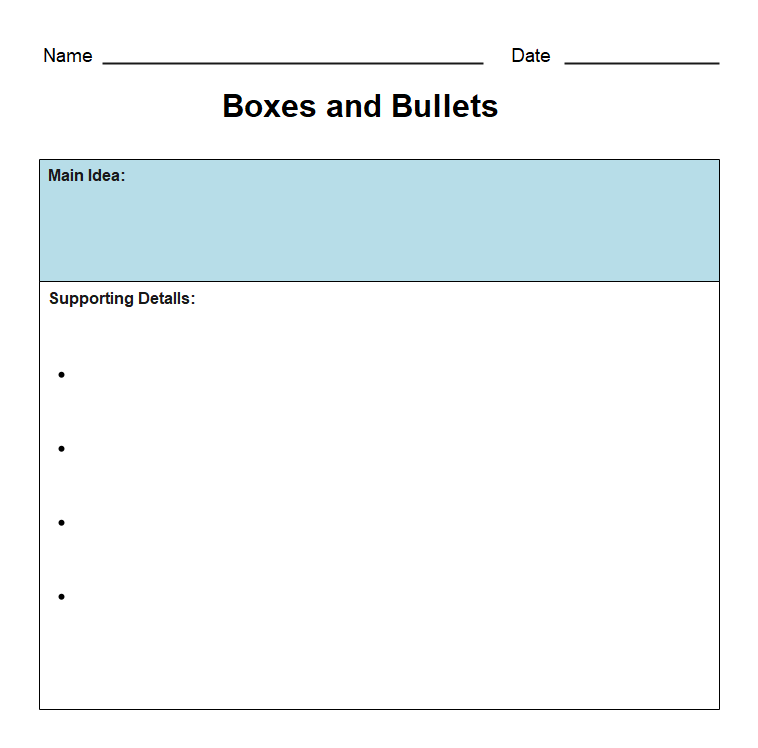 Boxes and Bullets Graphic Organizer Kostenlos