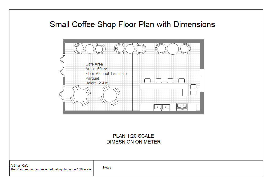 Small Coffee Shop Floor Plan with Dimensions