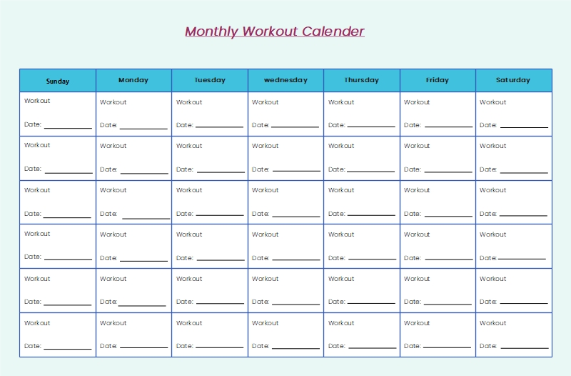 Workout Calendar Template