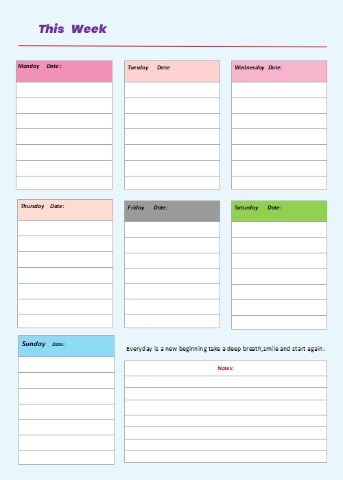 Blank Weekly Calendar Template