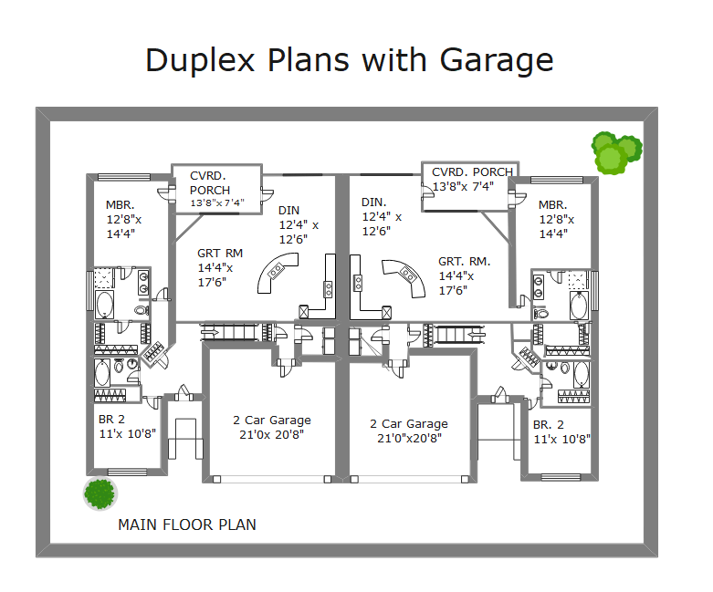 Duplex Plan with Garage